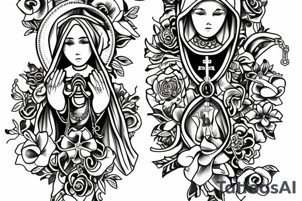 s mary praying rosary beads' tattoo idea