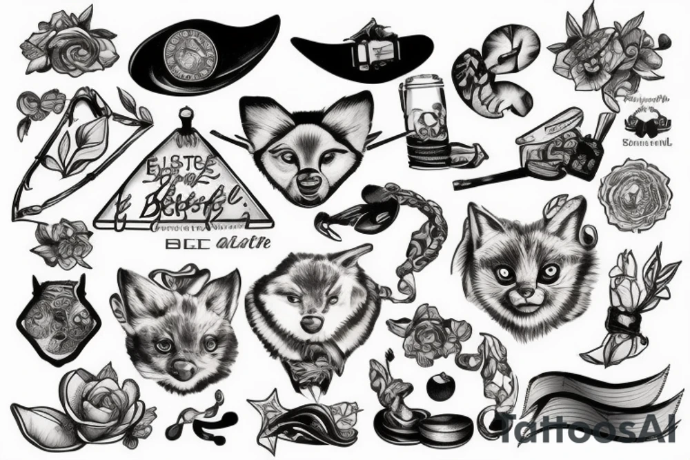 Bergkette mit See Bäumen und einer Hütte tattoo idea