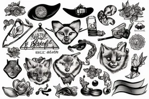 Bergkette mit See Bäumen und einer Hütte tattoo idea