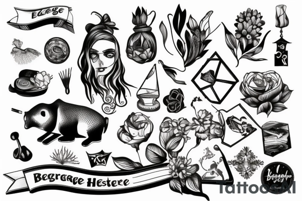 Berge mit See Bäumen und einer Hütte tattoo idea
