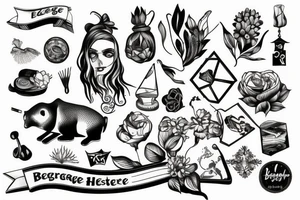 Berge mit See Bäumen und einer Hütte tattoo idea