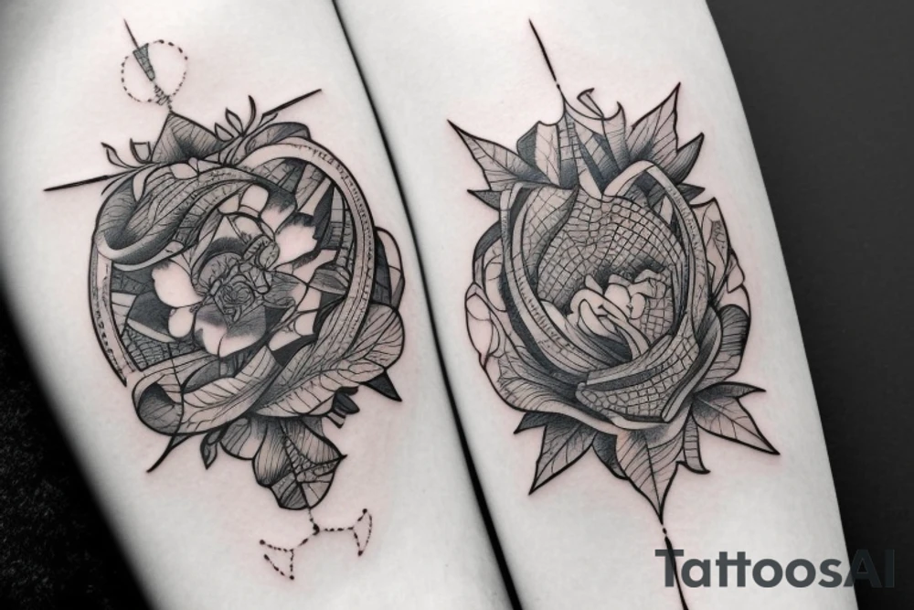 Rückentattoo mit einer Berkette darunter ein See daneben eine Hütte mit Steg ins Wasser tattoo idea