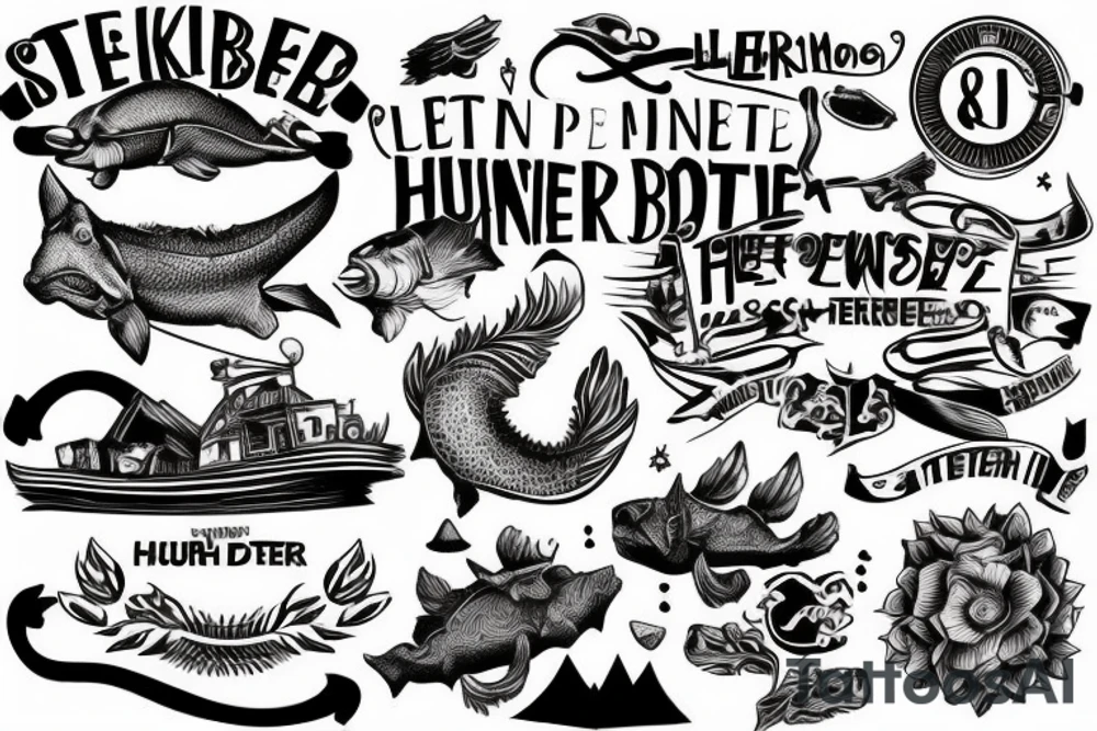 Berkette darunter ein See daneben eine Hütte mit Steg ins Wasser tattoo idea