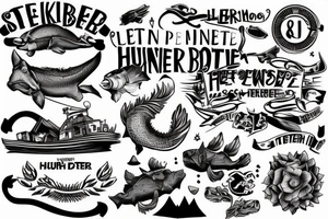 Berkette darunter ein See daneben eine Hütte mit Steg ins Wasser tattoo idea