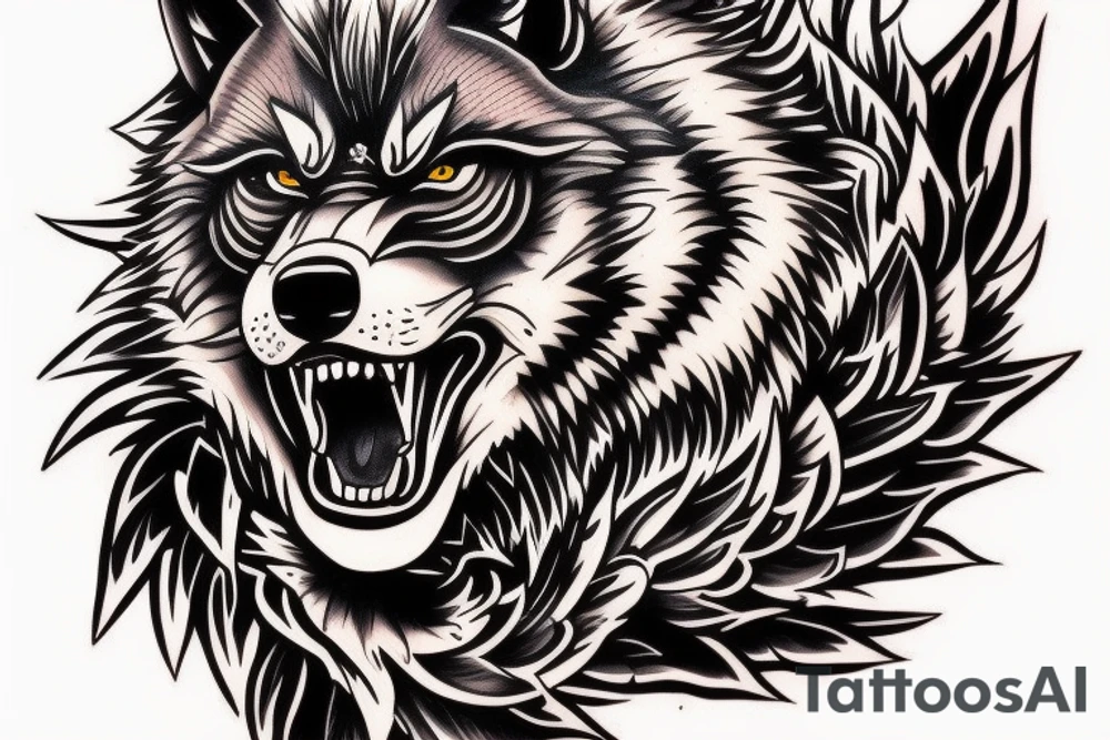 side angry wolf tattoo idea