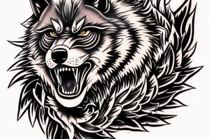 side angry wolf tattoo idea