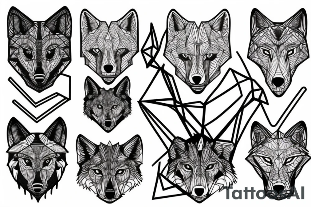 wolf hunting with geometric lines tattoo idea