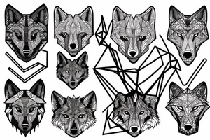 wolf hunting with geometric lines tattoo idea