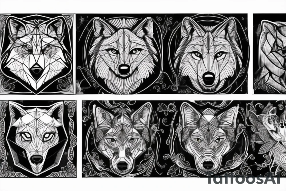 wolf hunting with geometric lines tattoo idea