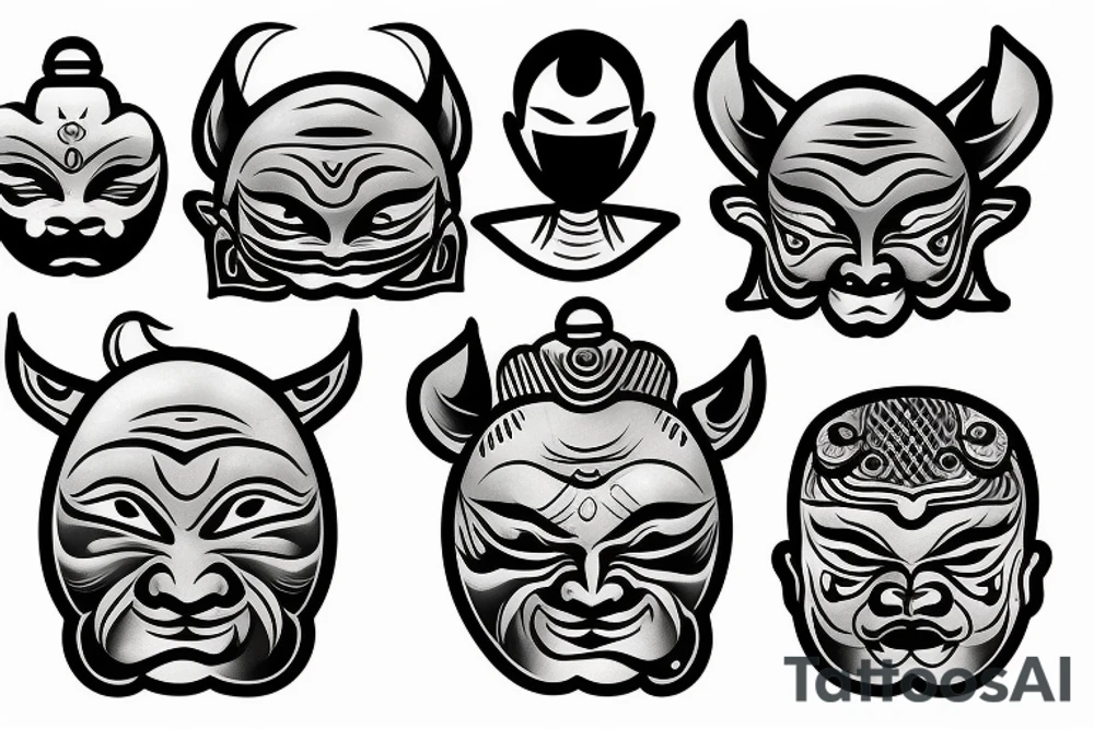 oni mask shogun budda water tattoo idea