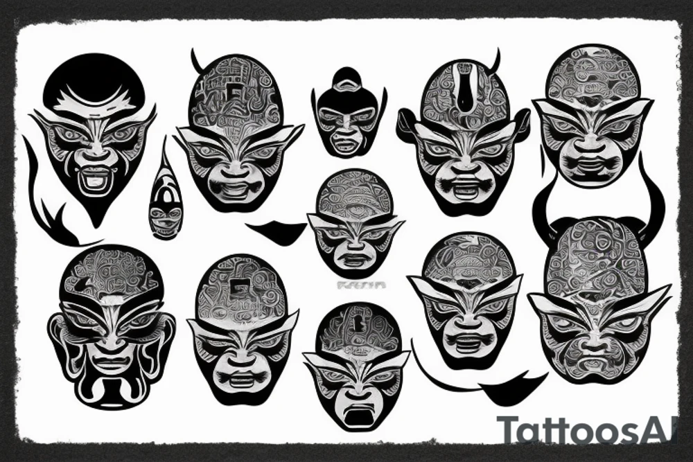 oni mask shogun budda water tattoo idea