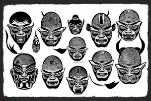 oni mask shogun budda water tattoo idea