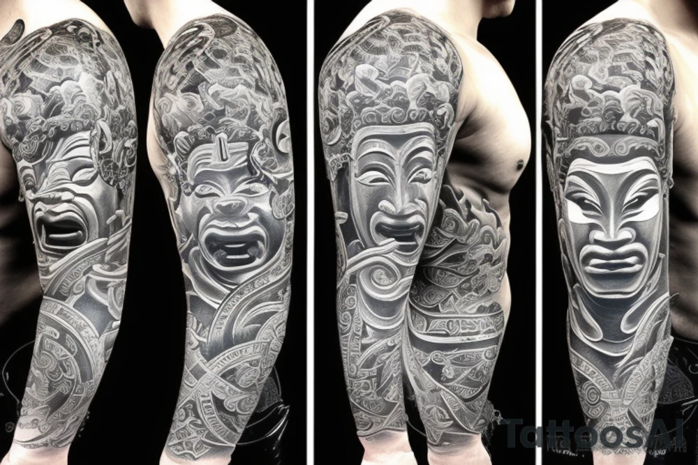 oni mask shogun budda water tattoo idea