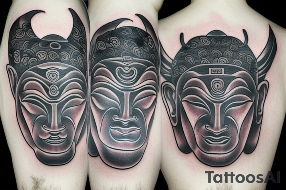 oni mask shogun budda water tattoo idea