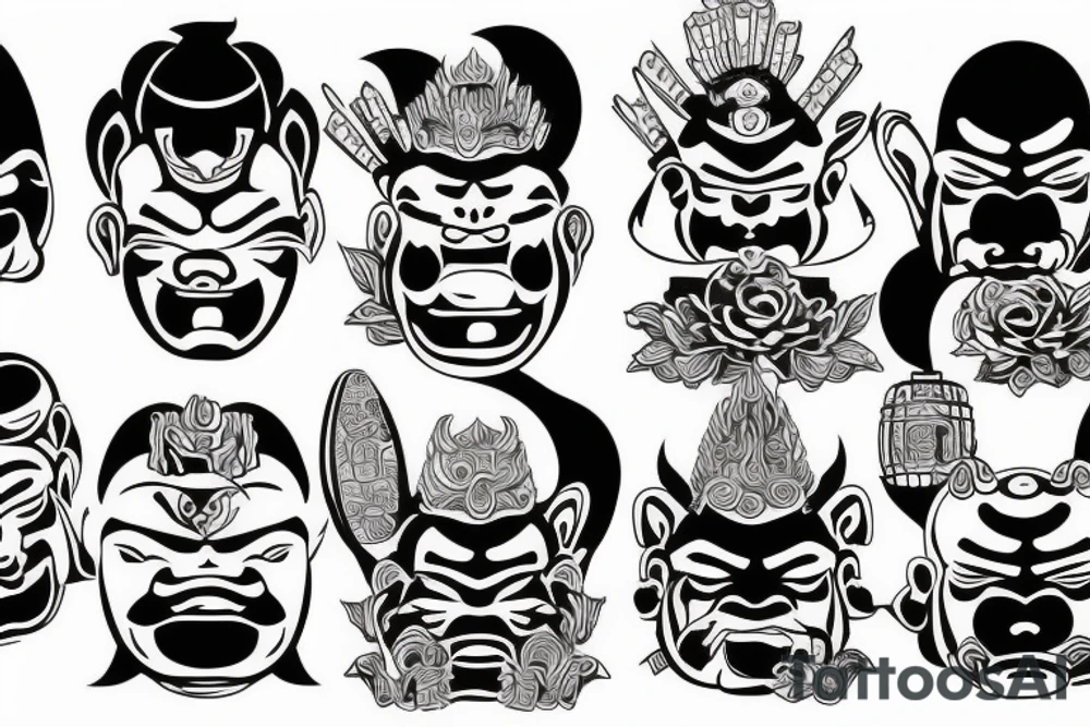 oni mask shogun budda water tattoo idea