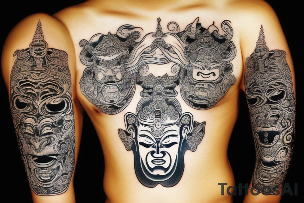oni mask shogun budda water tattoo idea