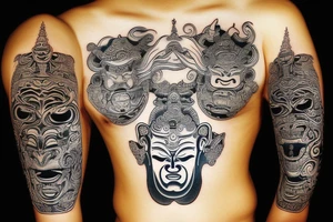 oni mask shogun budda water tattoo idea