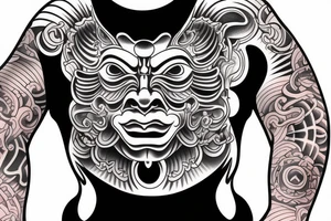 oni mask shogun budda water tattoo idea