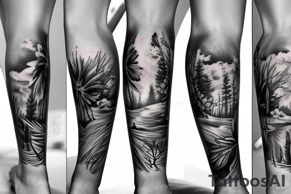 Travel nature half leg sleeve tattoo idea