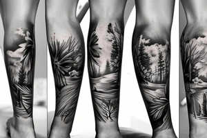 Travel nature half leg sleeve tattoo idea