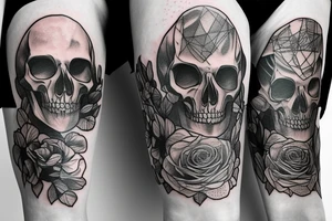 Travel nature skeleton thigh sleeve tattoo idea
