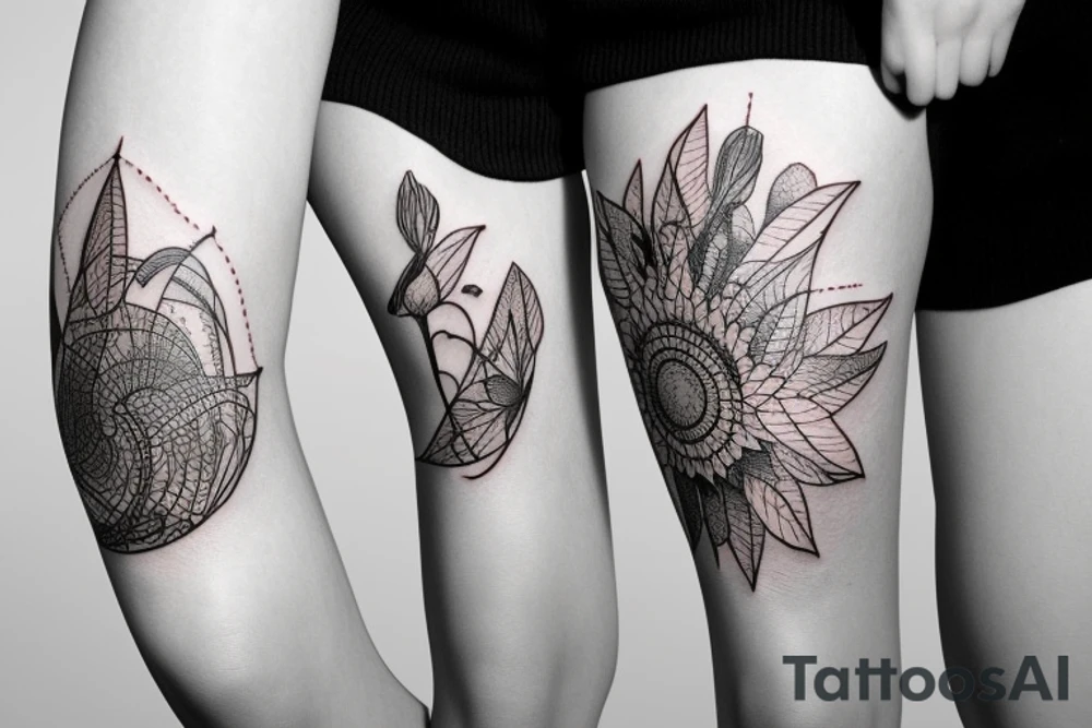 Travel nature thigh sleeve tattoo idea