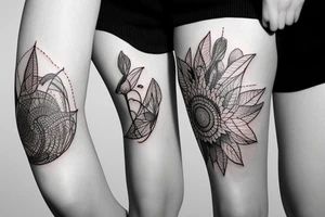 Travel nature thigh sleeve tattoo idea