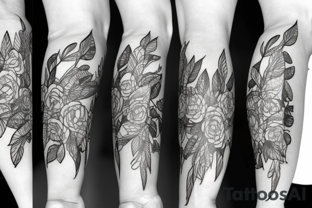 Plants skeleton traveling thigh sleeve tattoo idea