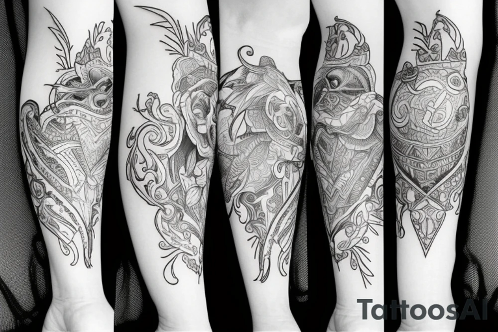 traveling thigh sleeve tattoo idea