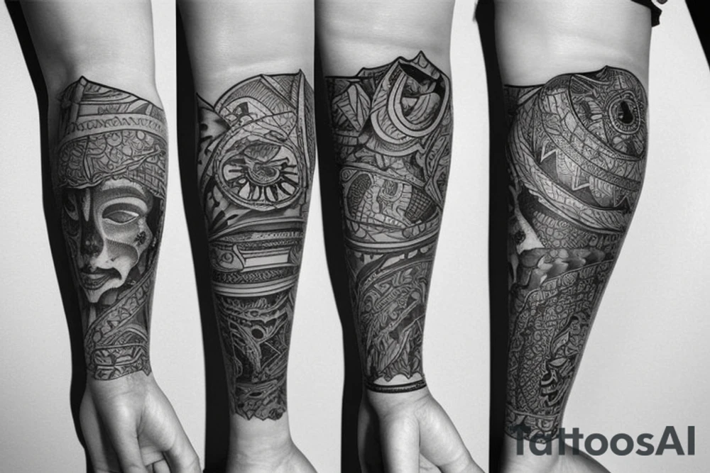 traveling thigh sleeve tattoo idea