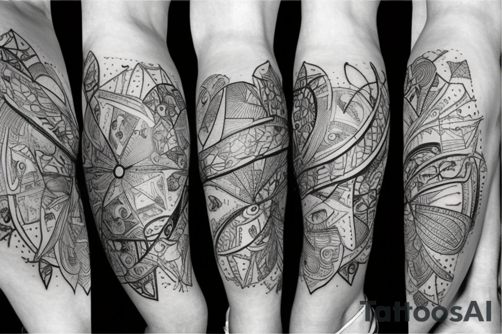 travel theme thigh sleeve tattoo idea