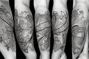 travel theme thigh sleeve tattoo idea