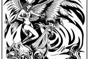 Angel in helmet defeating devil tattoo idea