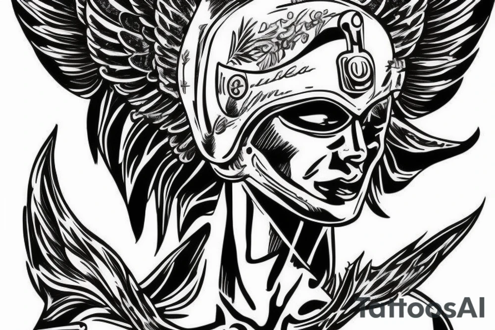 Angel in helmet defeating devil tattoo idea