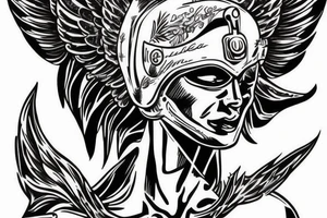 Angel in helmet defeating devil tattoo idea