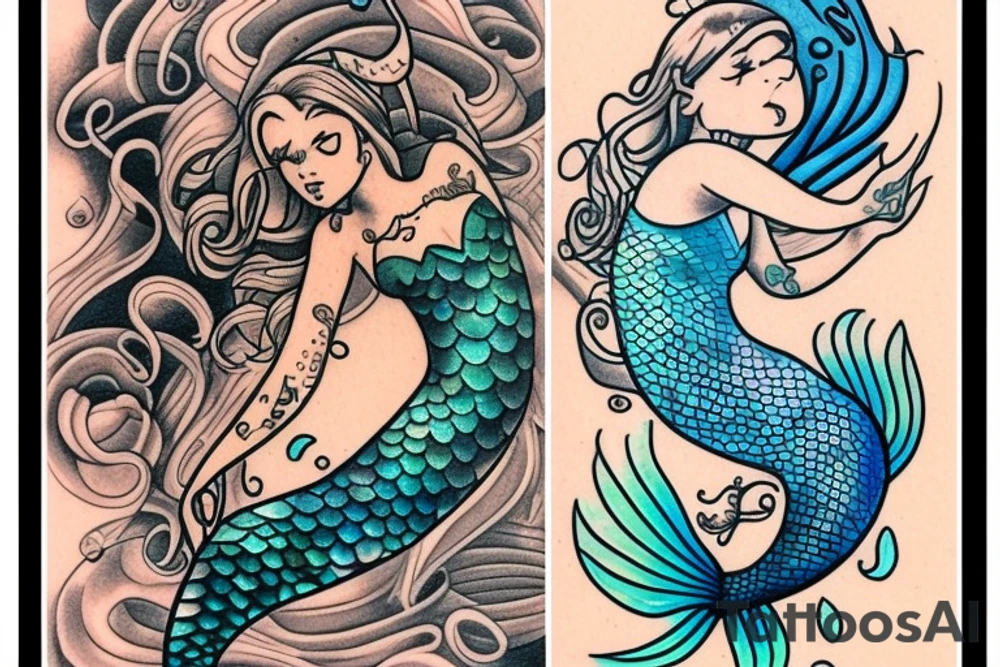 Mermaid and old school diver tattoo idea