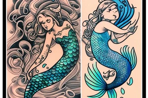 Mermaid and old school diver tattoo idea