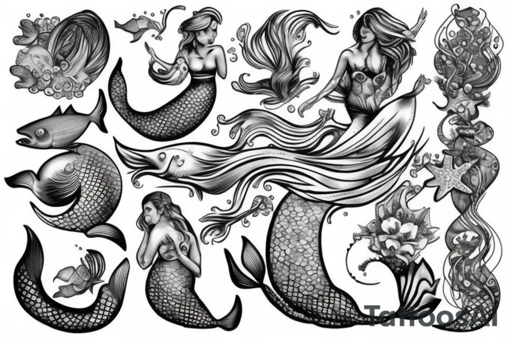 Mermaid and old school diver tattoo idea