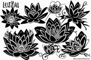 Red Lotus flower with 3 black butterflies tattoo idea