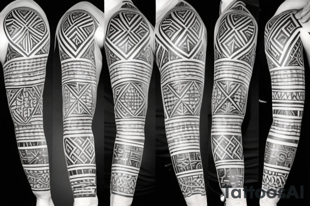 samoan sleeve with maltese cross in the middle tattoo idea