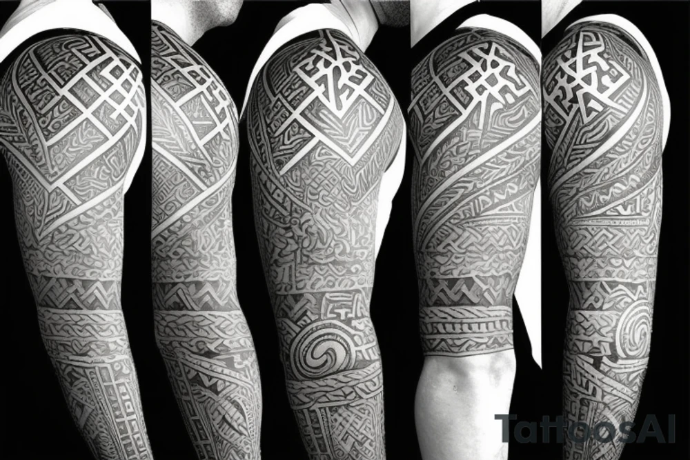 samoan half sleeve with maltese cross in the middle tattoo idea