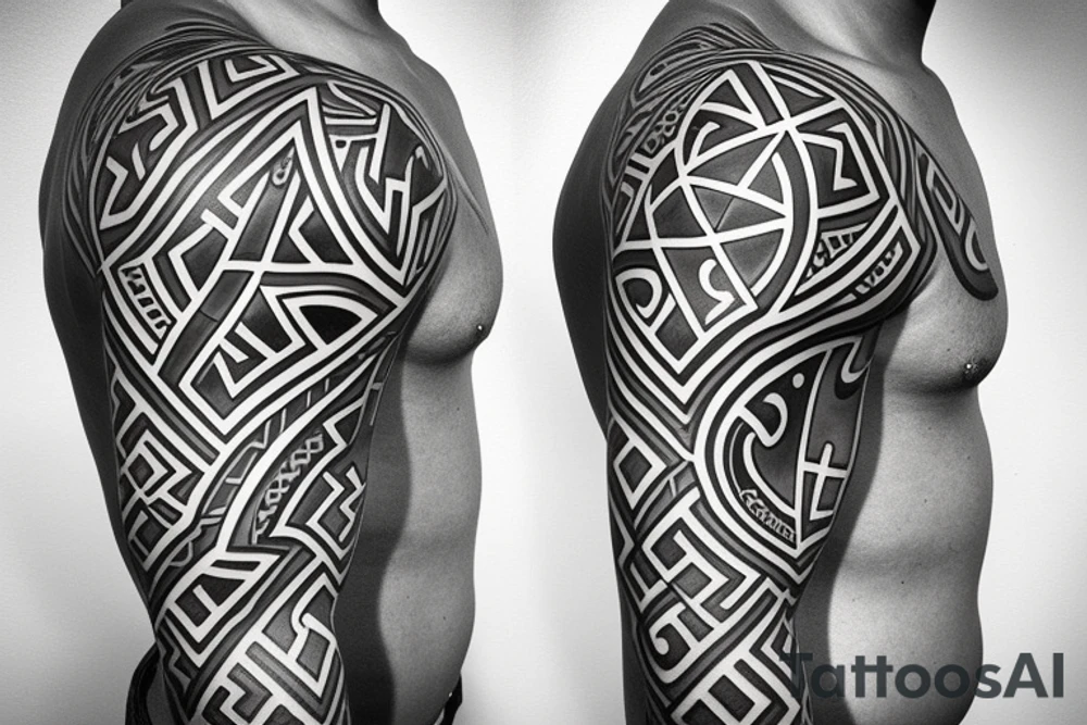 samoan half sleeve with maltese cross in the middle tattoo idea