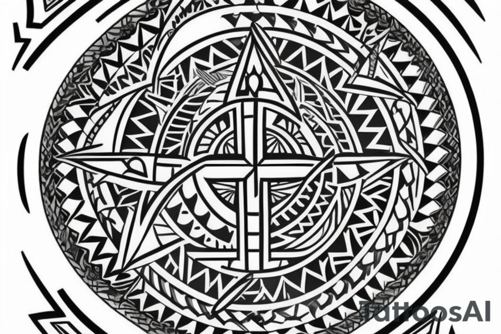 polynesian half sleeve with maltese cross in the middle tattoo idea