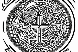polynesian half sleeve with maltese cross in the middle tattoo idea