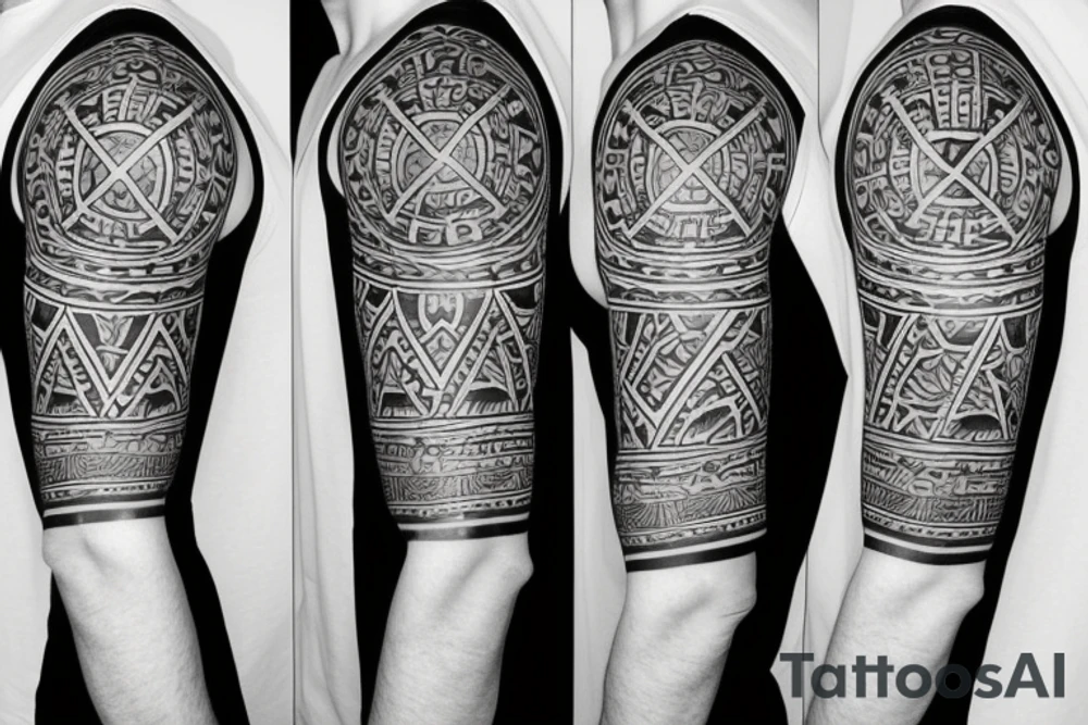 tribal half sleeve with maltese cross in the middle tattoo idea
