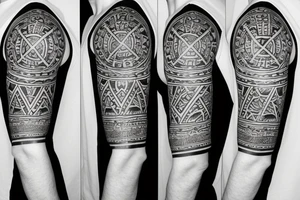 tribal half sleeve with maltese cross in the middle tattoo idea