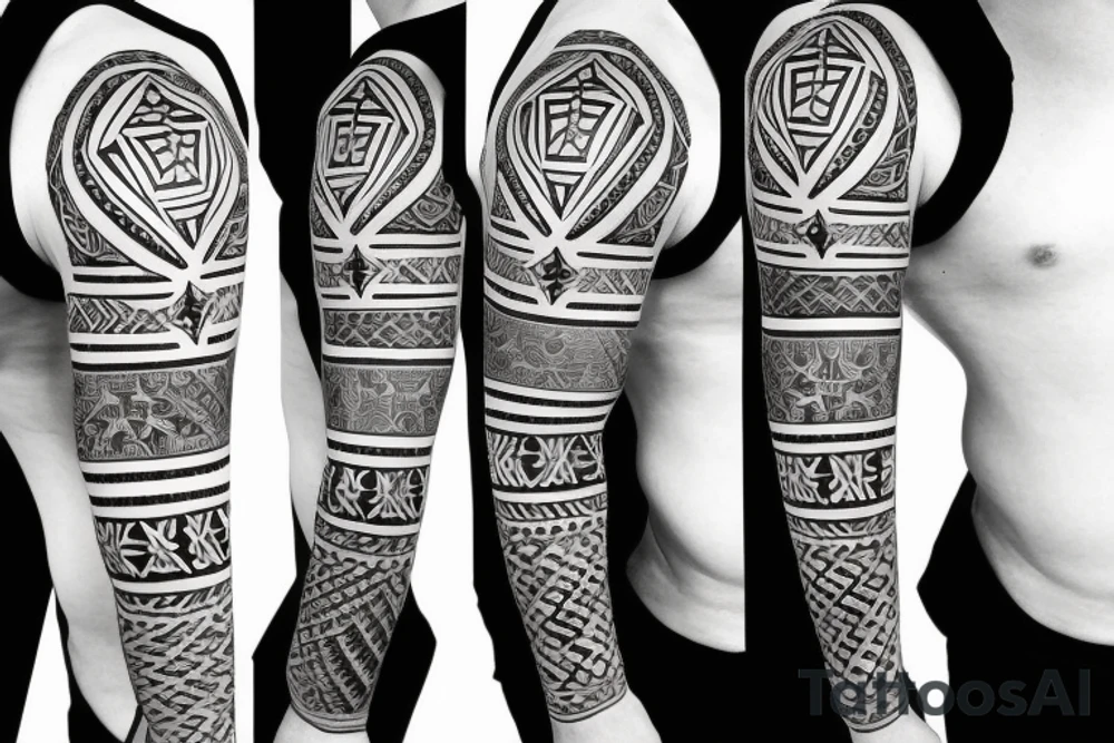 tribal half sleeve with maltese cross in the middle tattoo idea