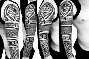 tribal half sleeve with maltese cross in the middle tattoo idea