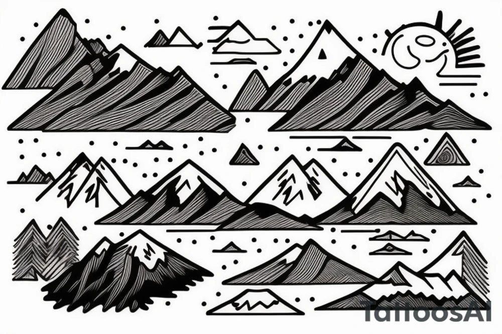 Mountain Range with  lake and  Hut tattoo idea