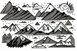 Mountain Range with  lake and  Hut tattoo idea